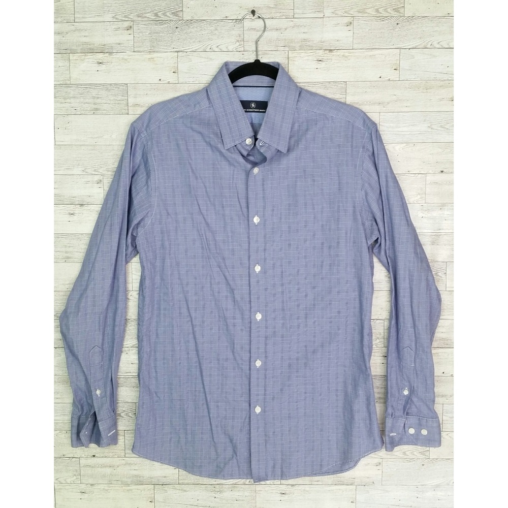 Hart Schaffner Marx Button Down Plaid Shirt Dress Shirt Long Sleeve Size M Blue